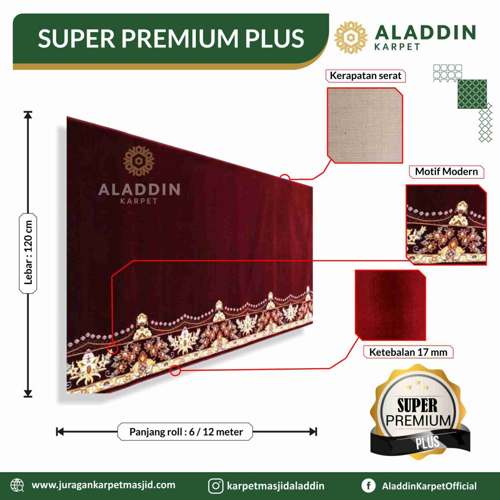 Karpet Masjid Super Premium Plus Merah Polos Motif Elegan