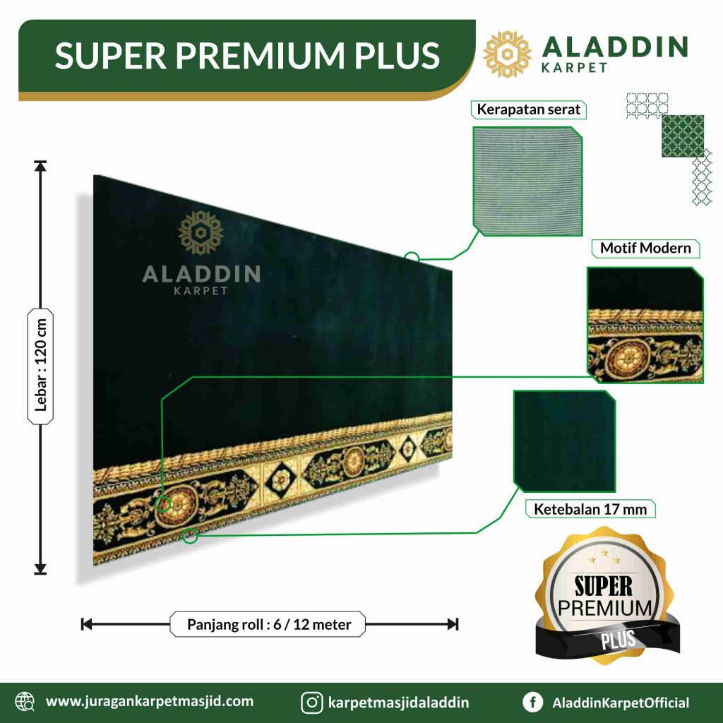 Karpet Masjid Super Premium Plus Hijau Polos Motif Modern